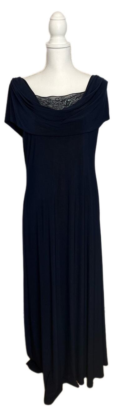 Patra Navy Blue Elegant Stretch Sleeveless A-line Sheath Maxi Event Dress Gown